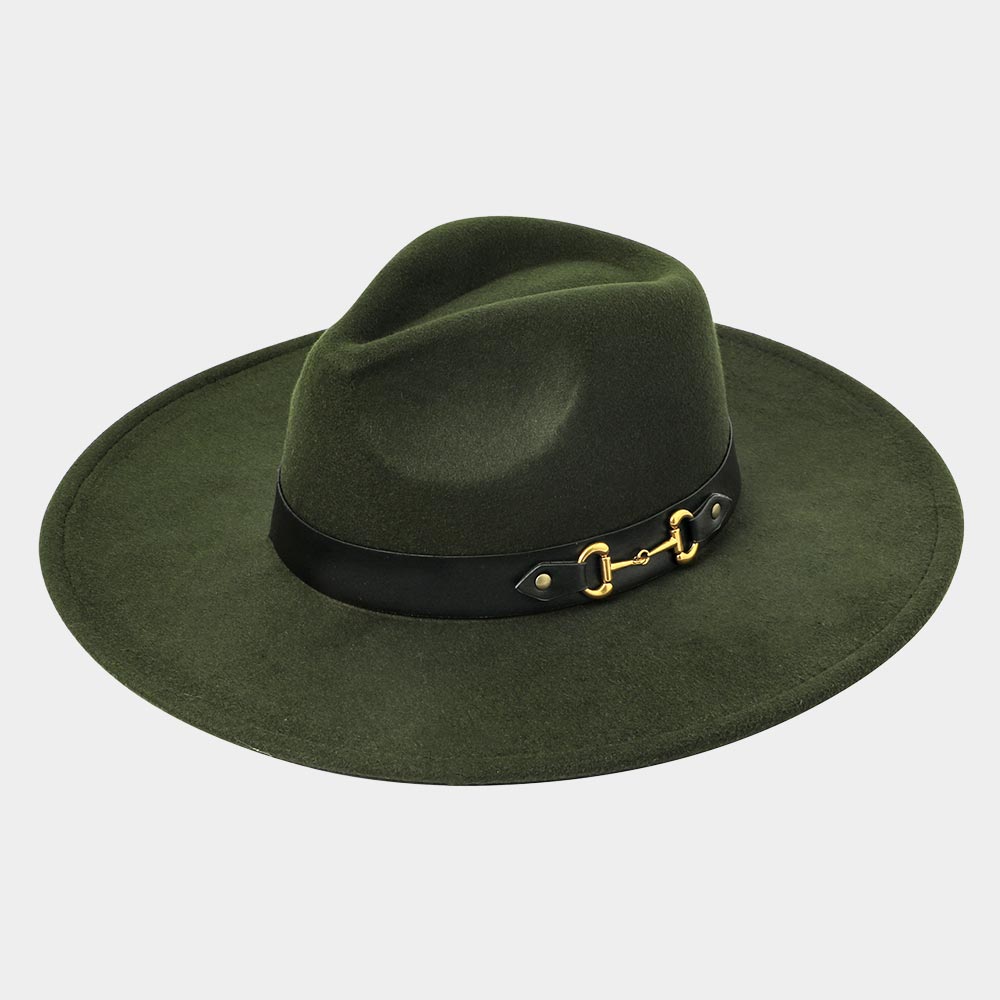 HATEGORY Buckle Accented Band Solid Panama Hat