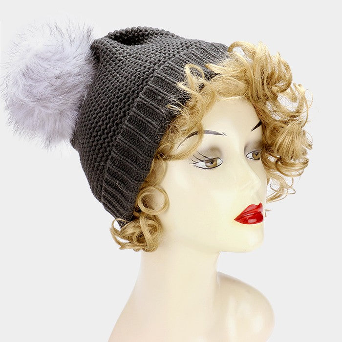 HATEGORY Knit beanie hat with pom pom