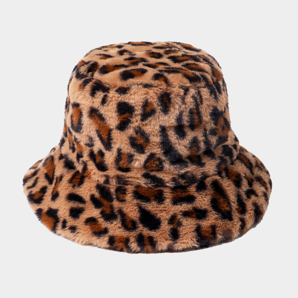 HATEGORY Leopard Patterned Faux Fur Bucket Hat
