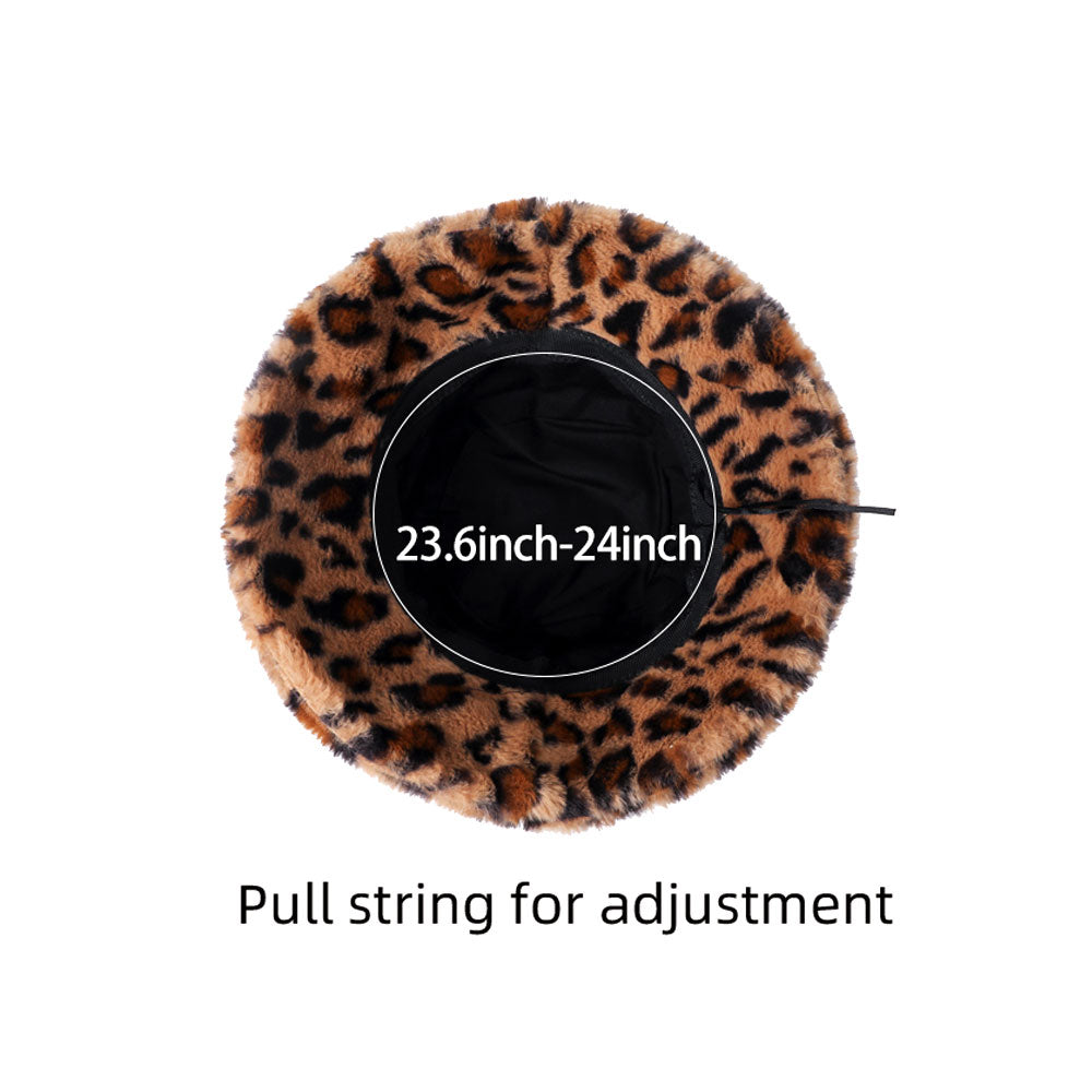 HATEGORY Leopard Patterned Faux Fur Bucket Hat