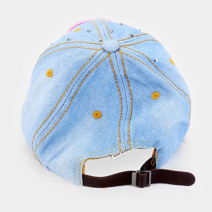 HATEGORY Bling "Hope" Pink Ribbon Denim Baseball Cap