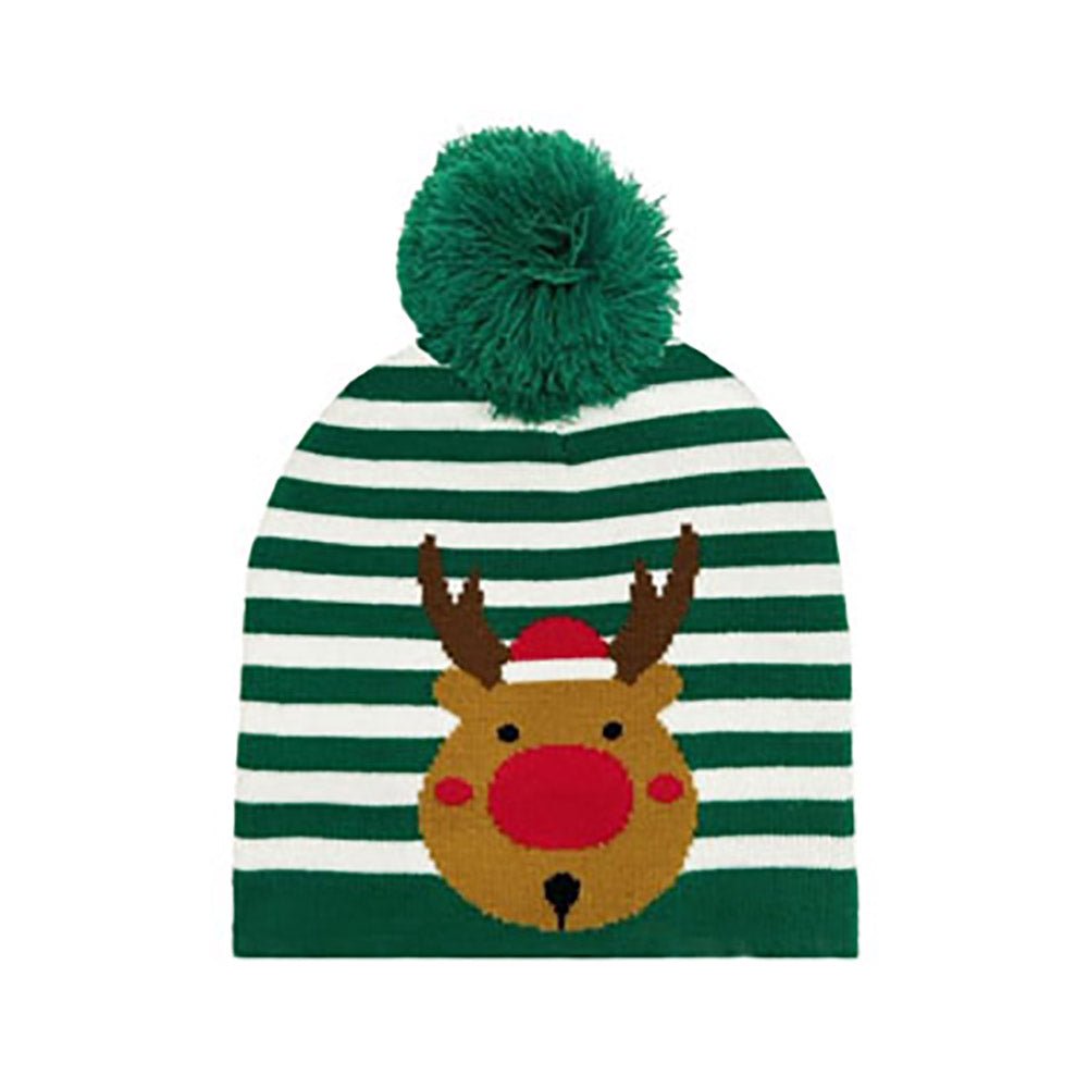 HATEGORY Striped Rudolph Pom Pom Beanie Hat