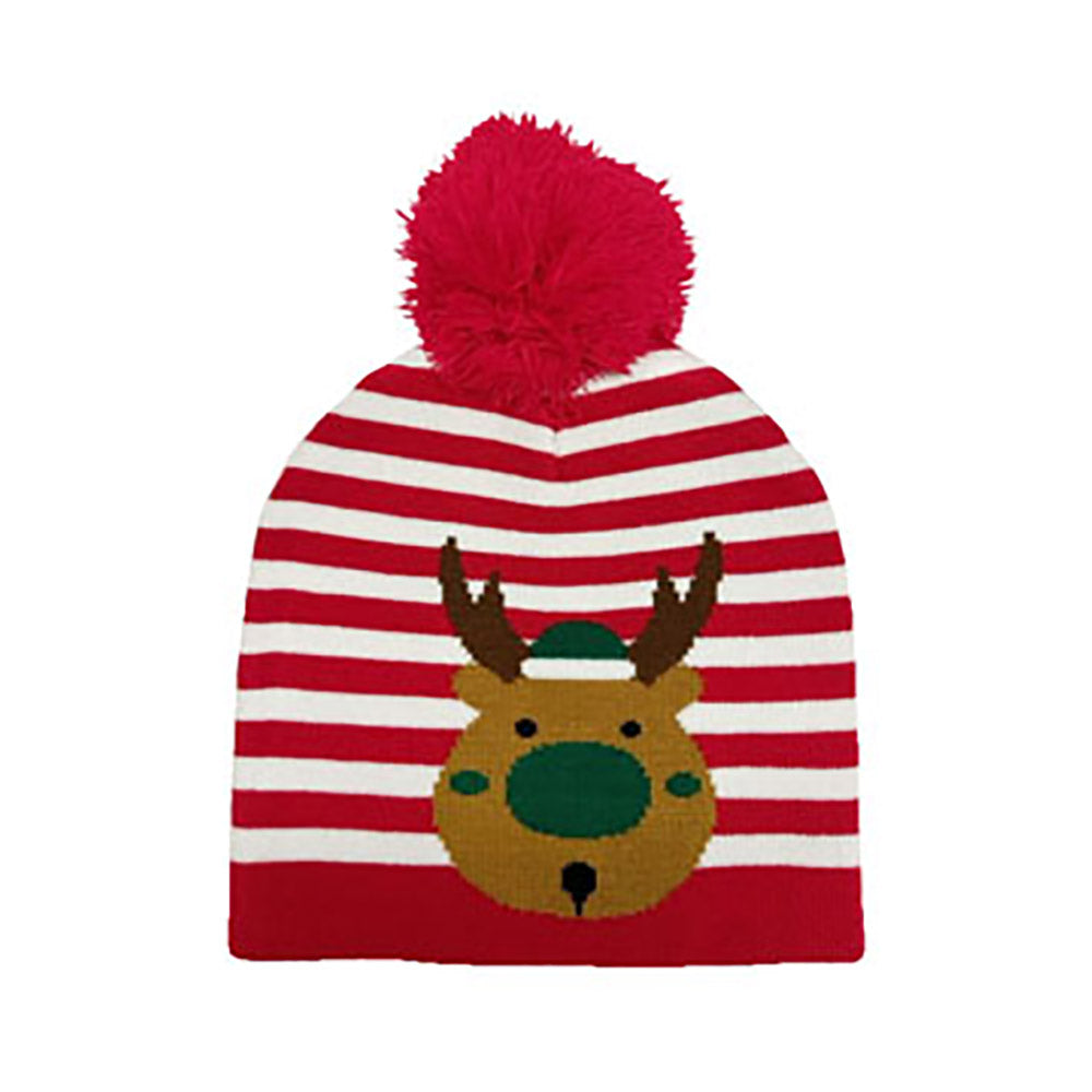 HATEGORY Striped Rudolph Pom Pom Beanie Hat