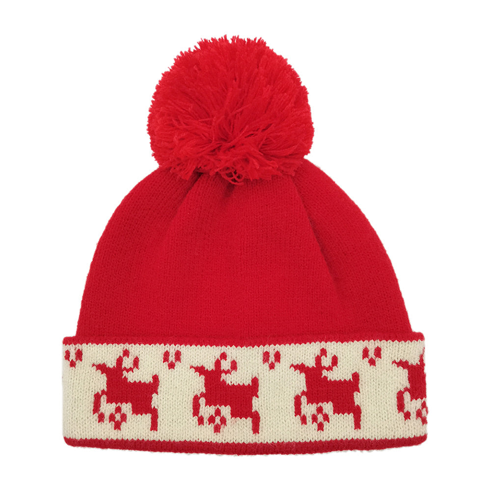 HATEGORY Reindeer Holiday Pom Pom Beanie Hat