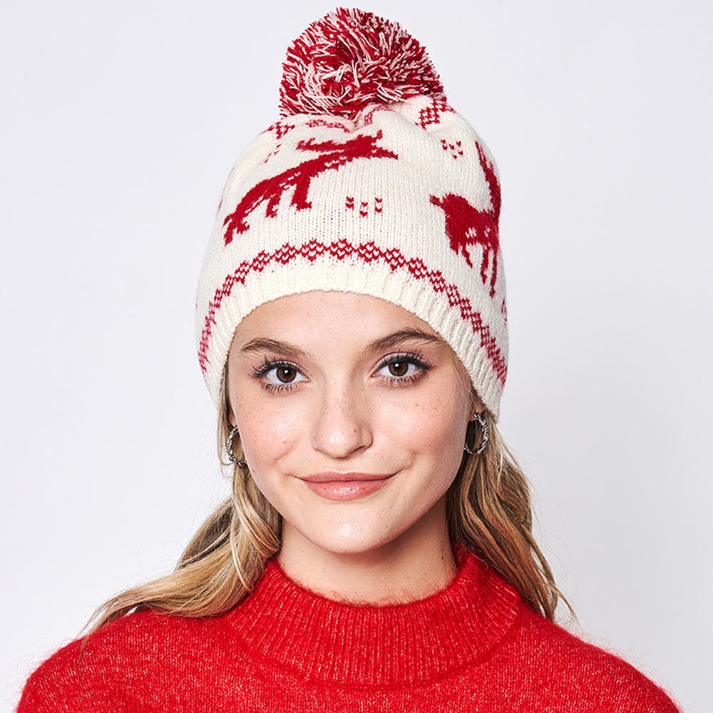 HATEGORY Reindeer Nordic Pom Pom Beanie Hat