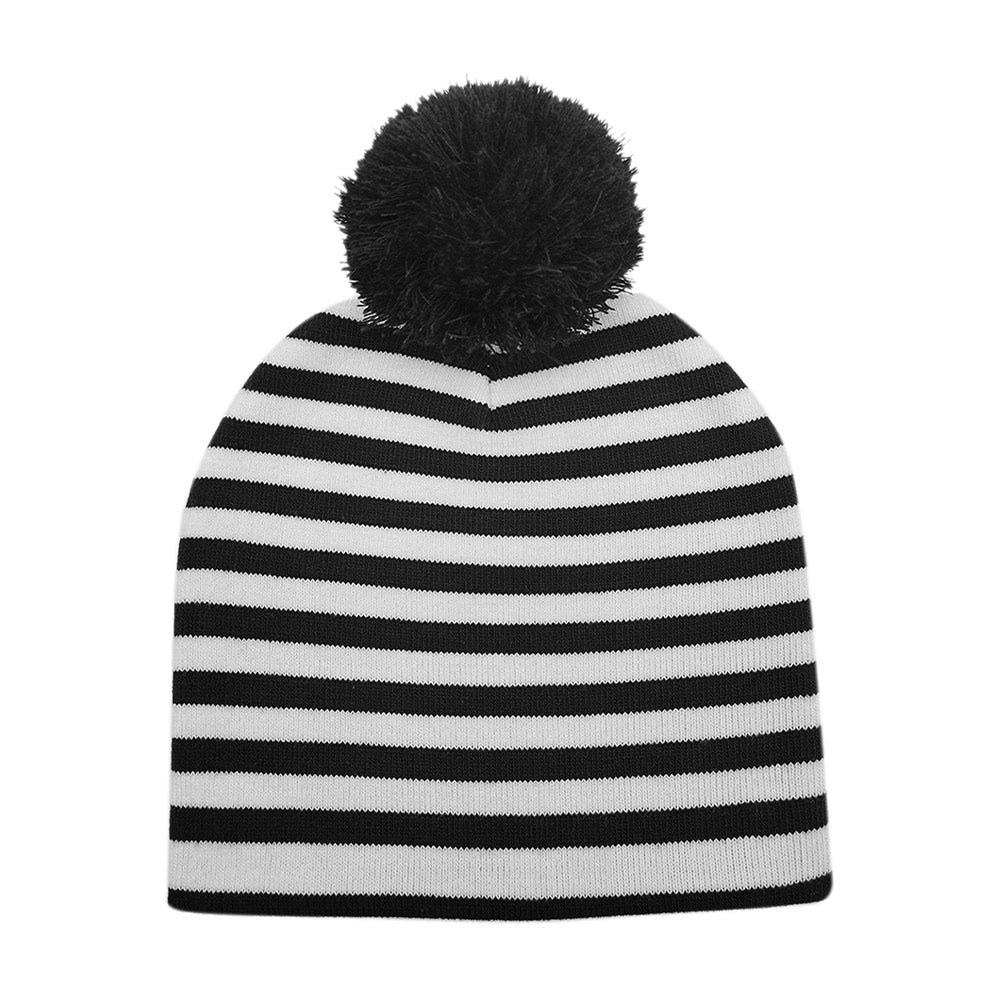 HATEGORY Two Tone Striped Pom Pom Beanie Hat