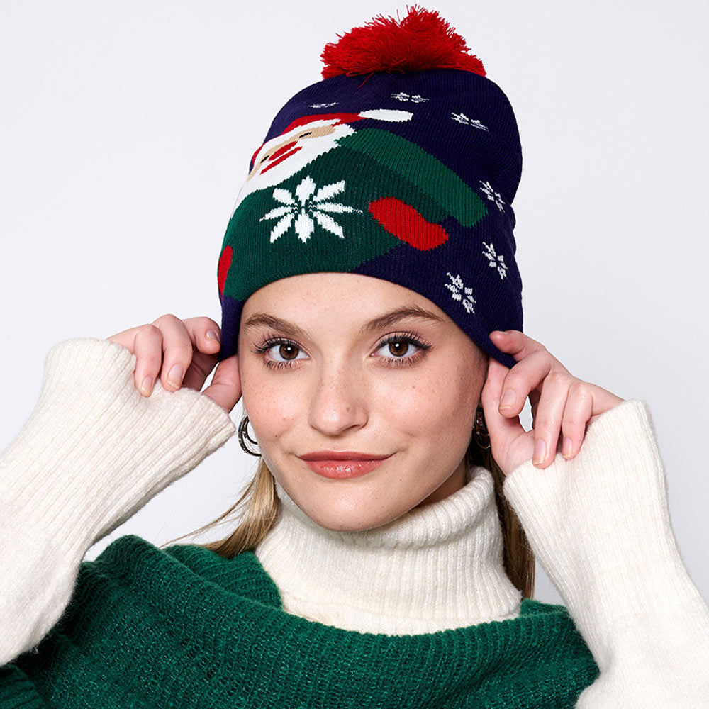 HATEGORY Snowy Santa Claus Pom Pom Beanie Hat
