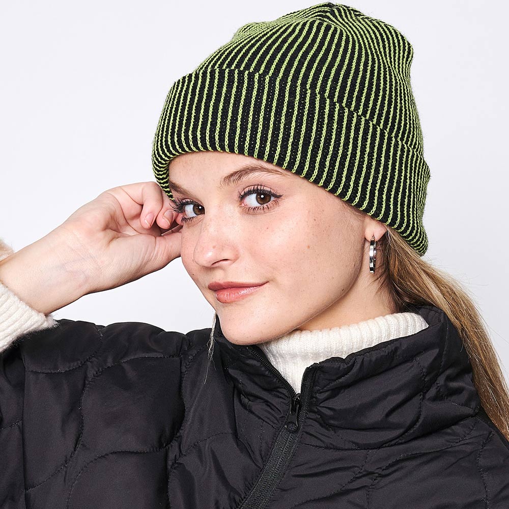 HATEGORY Woven Two Tone Beanie Hat