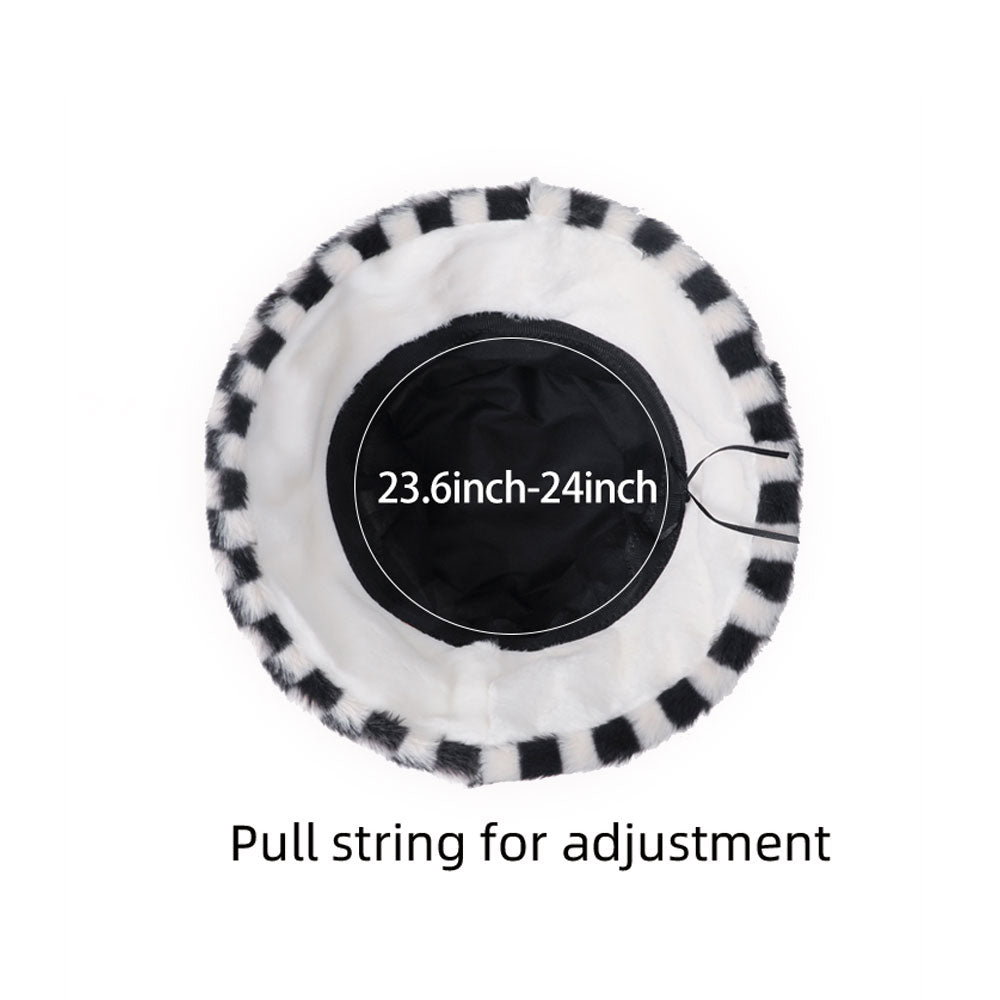 HATEGORY Check Pattern Detailed Faux Fur Bucket Hat