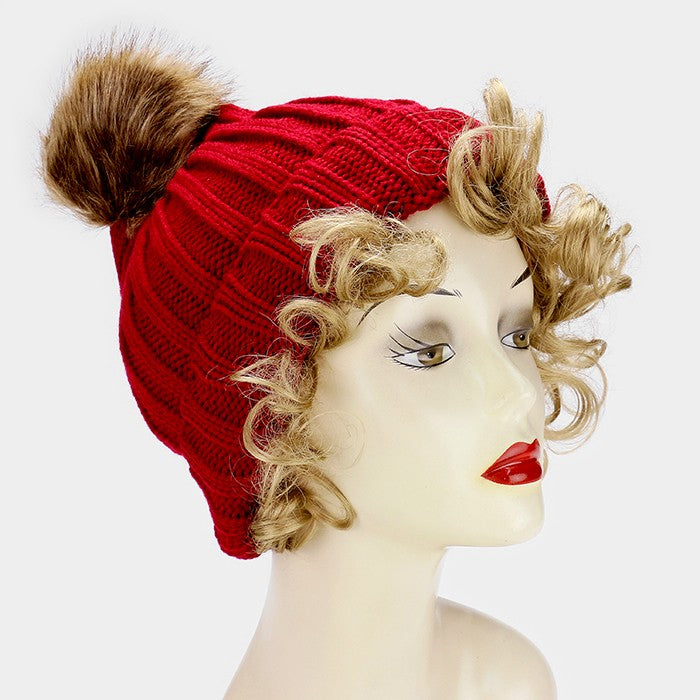HATEGORY Knit beanie hat with pom pom