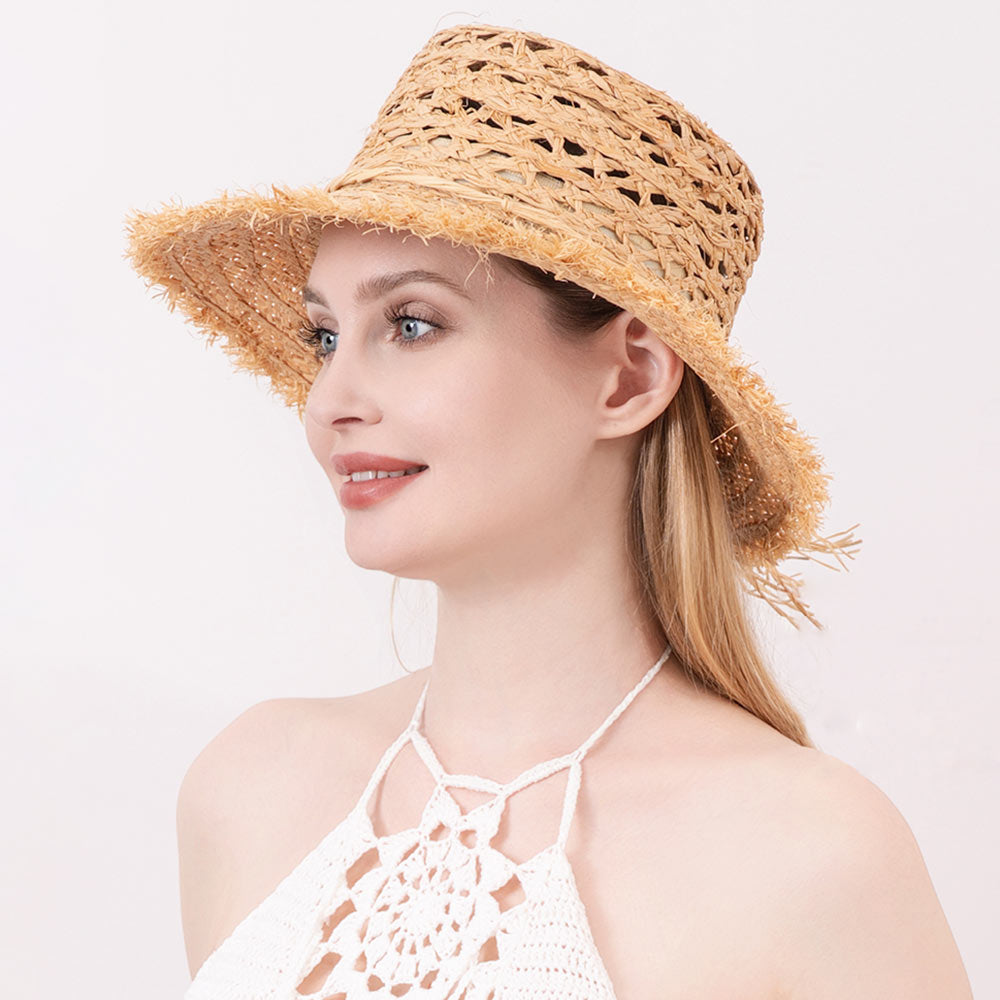 HATEGORY Frayed Edge Straw Sun Hat