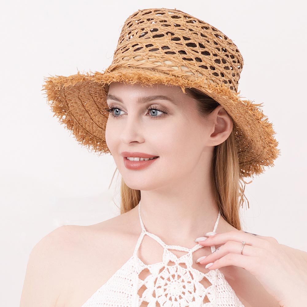 HATEGORY Frayed Edge Straw Sun Hat