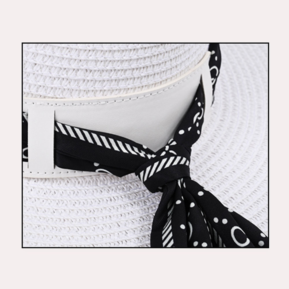 HATEGORY Patterned Scarf Band Straw Sun Hat