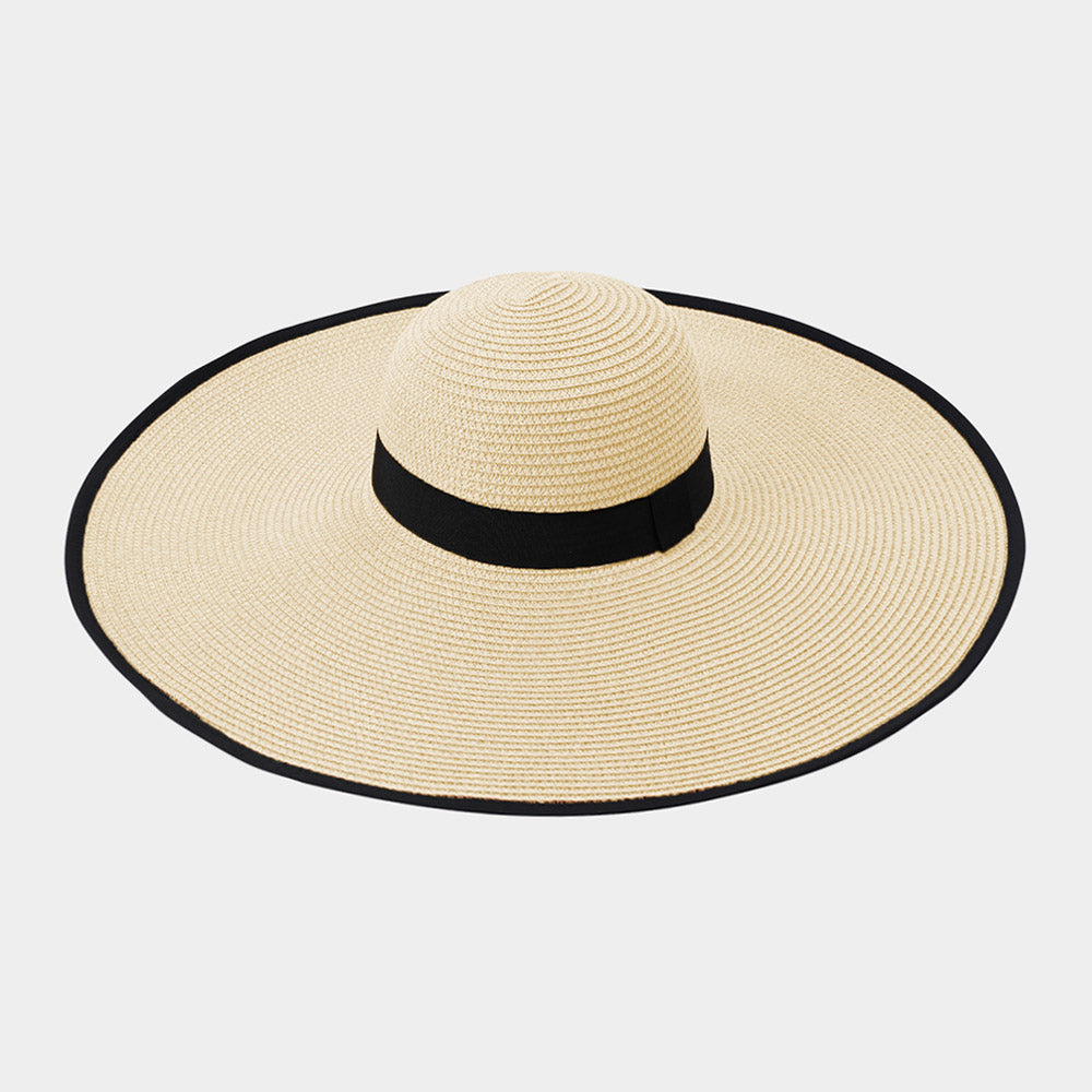 HATEGORY Black Trimmed Straw Sun Hat