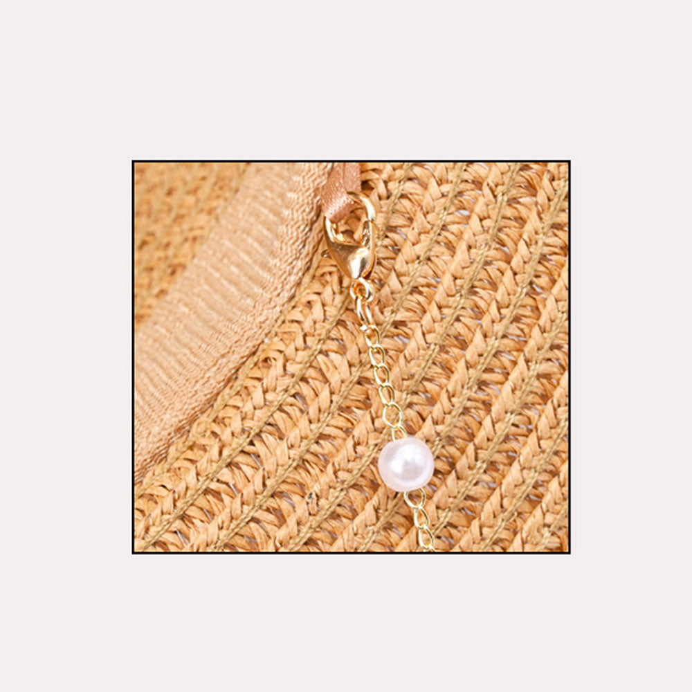 HATEGORY Pearl Embellished Panama Straw Sun Hat
