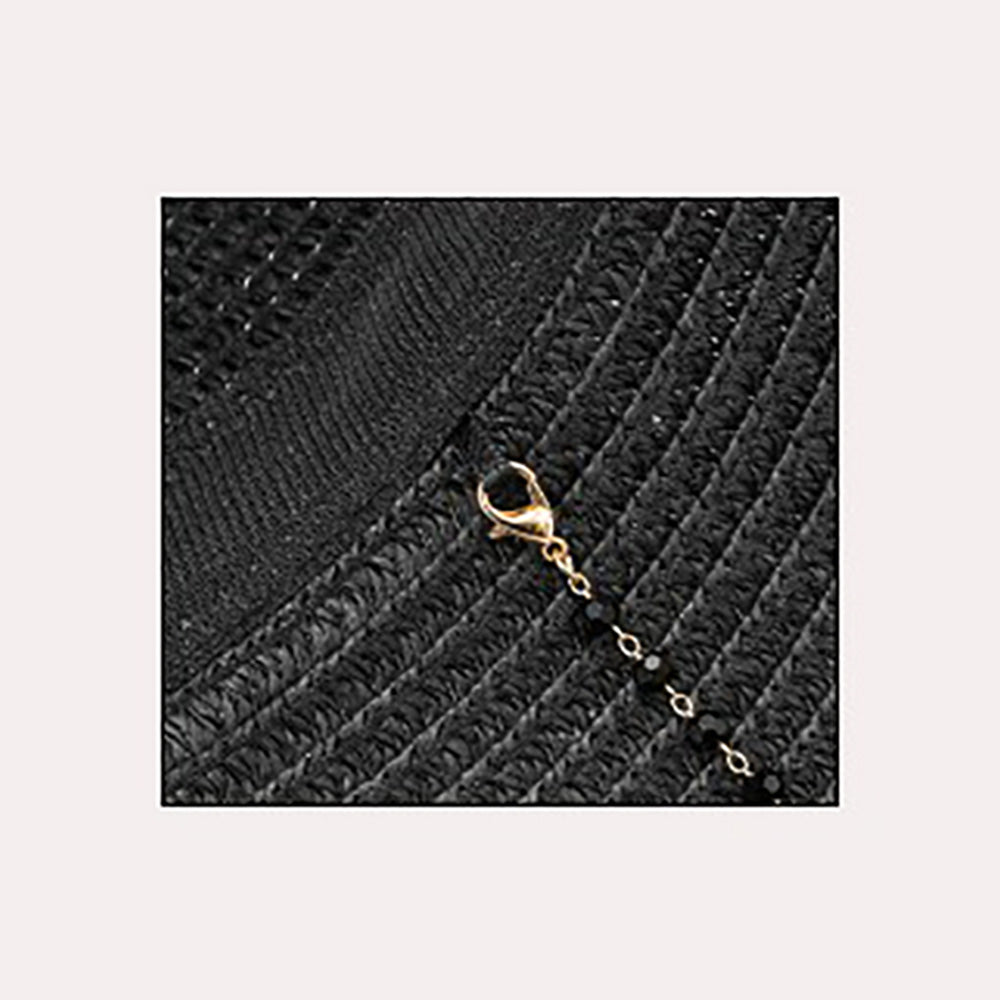 HATEGORY Beaded Chin Tie Straw Sun Hat