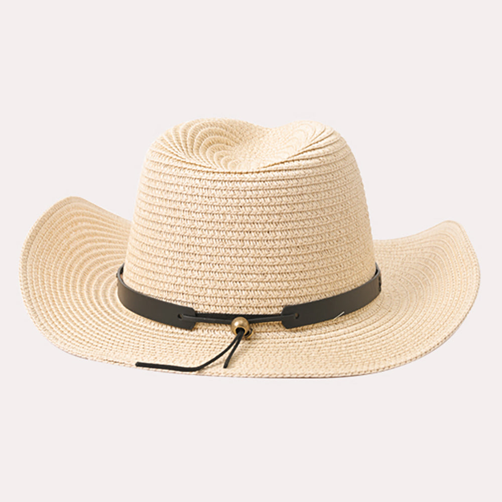 HATEGORY Faux Leather Band Straw Panama Sun Hat