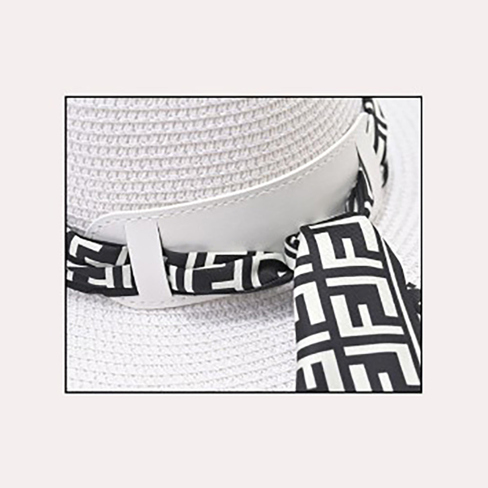 HATEGORY Patterned Ribbon Floppy Straw Sun Hat
