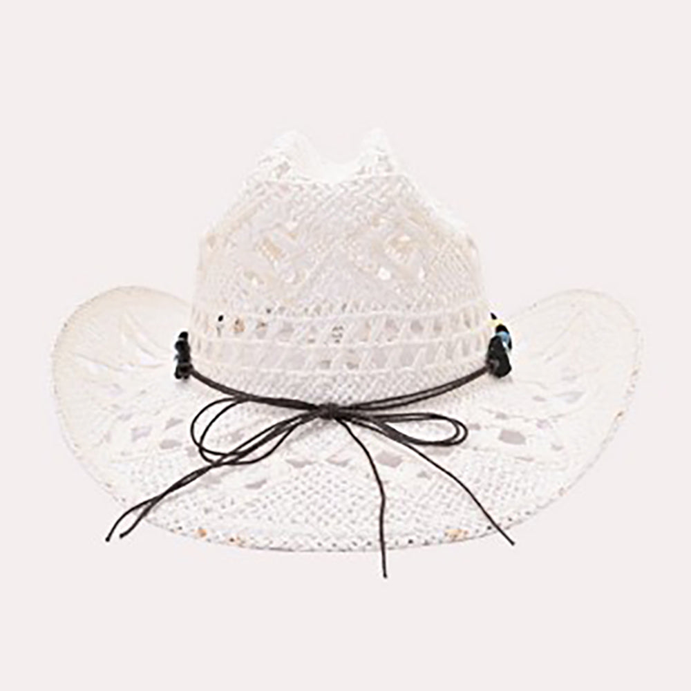 HATEGORY Natural Stone Wood Accented Straw Cowboy Sun Hat