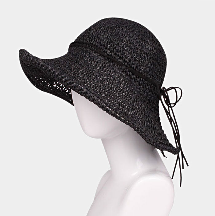 HATEGORY Flexible Sun Hat w/ Faux Suede Ribbon