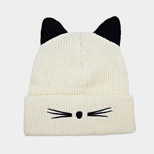 HATEGORY Cat Ear Knit Embroidery Beanie Hat