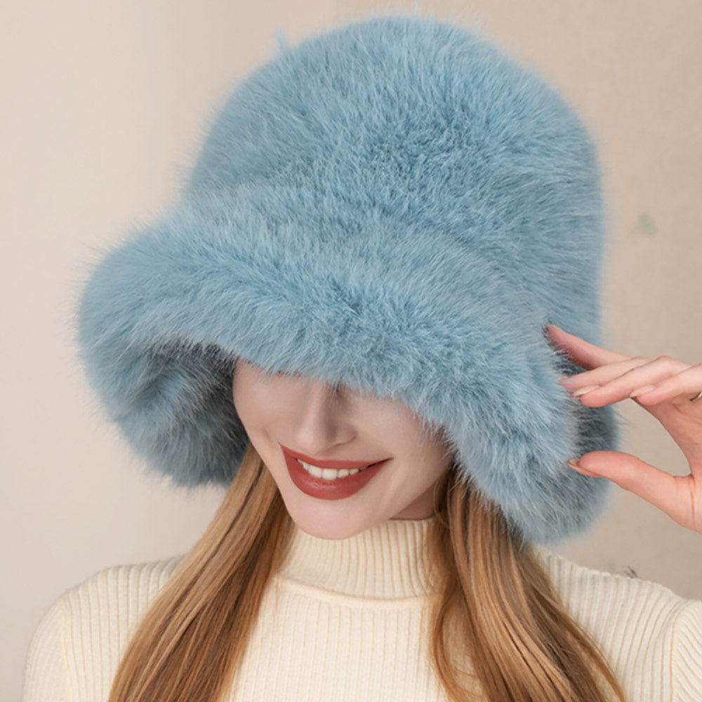 HATEGORY Faux Fur Solid Bucket Hat