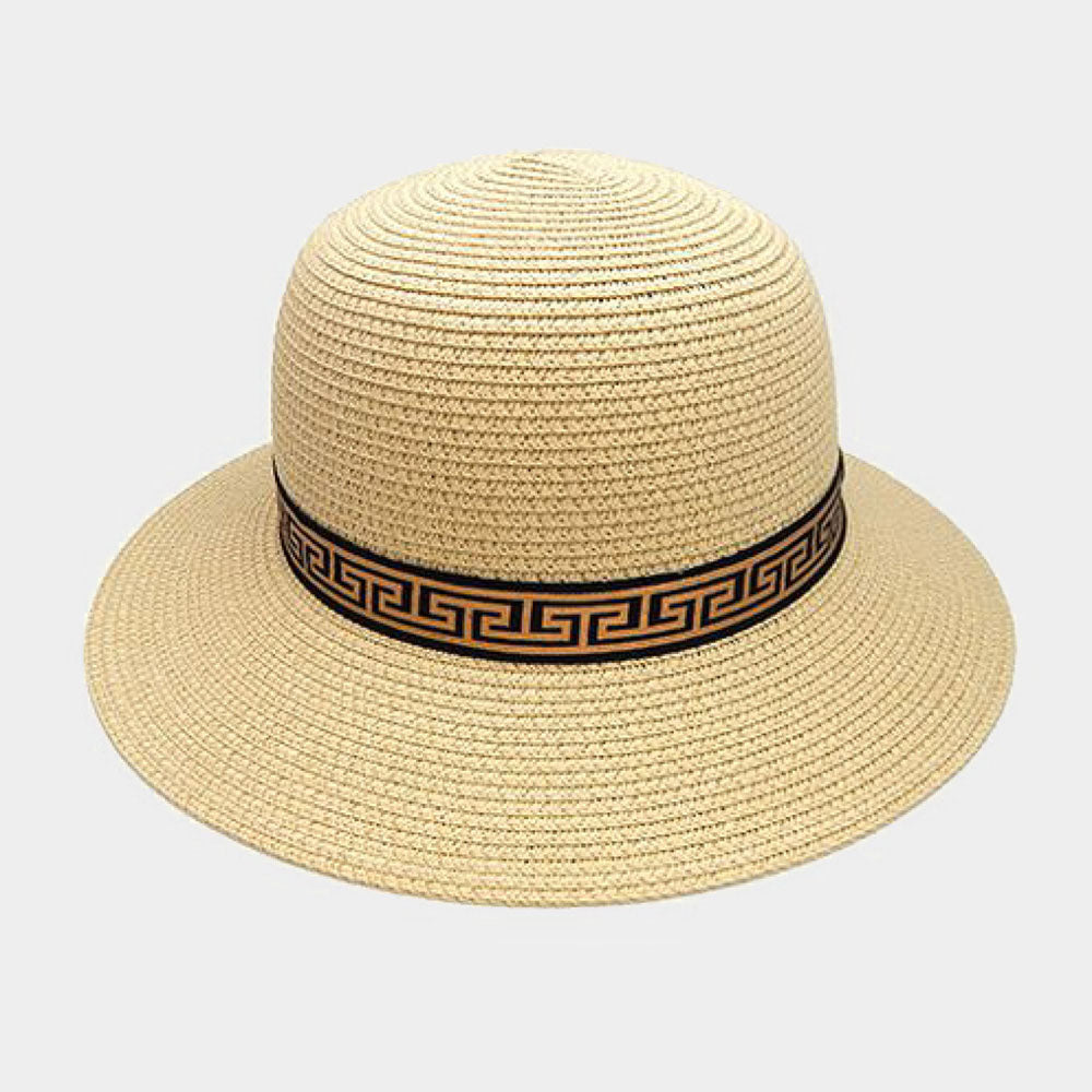 HATEGORY Greek Pattern Trim Paper Floppy Sun Hat