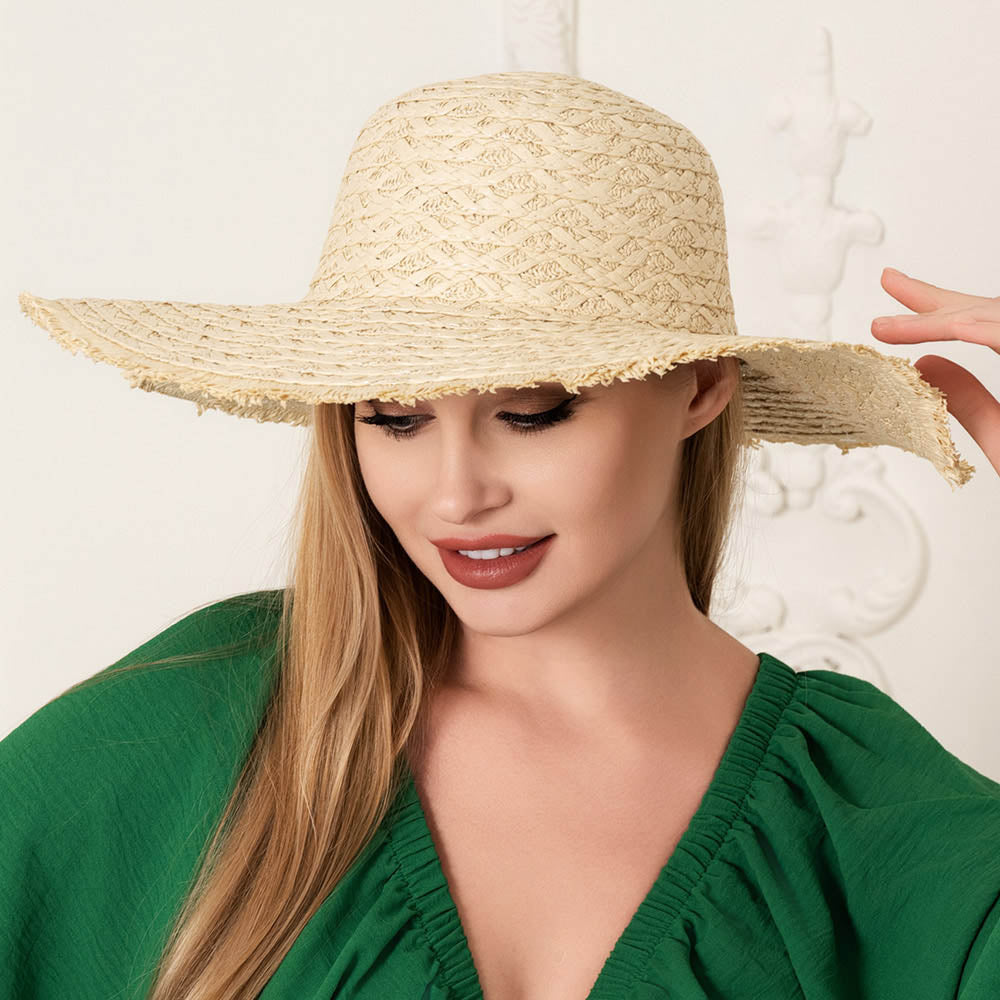 HATEGORY Frayed Edged Straw Sun Hat
