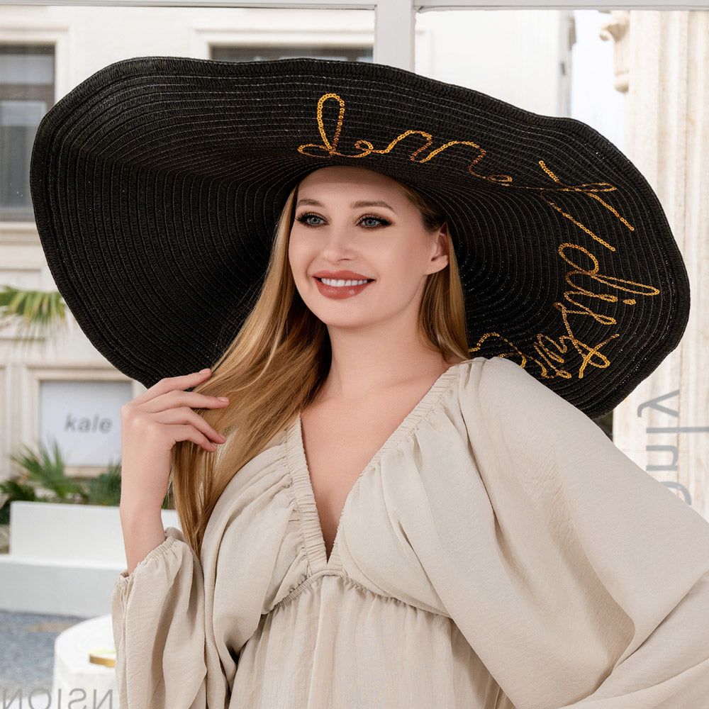 HATEGORY Do Not Disturb Message Wide Brim Straw Sun Hat