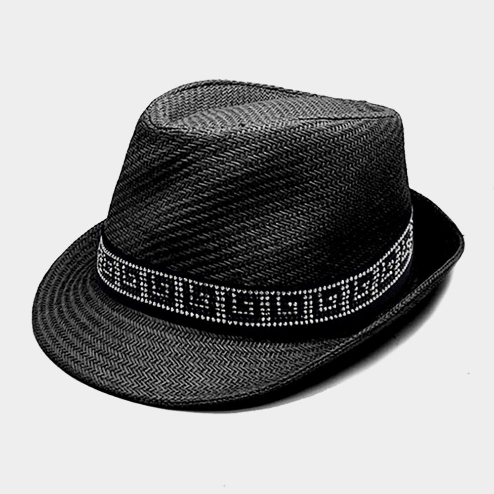 HATEGORY Greek Pattern Band Straw Sun Hat / Fedora