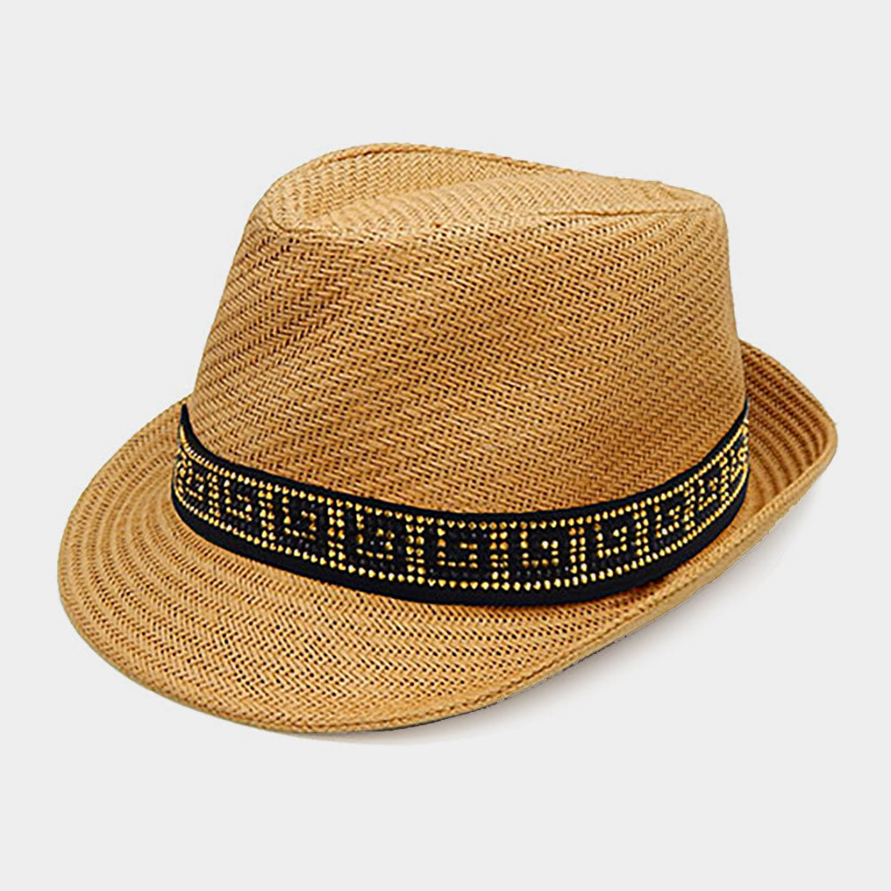 HATEGORY Greek Pattern Band Straw Sun Hat / Fedora