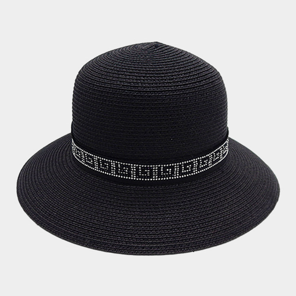 HATEGORY Greek Pattern Band Straw Sun Hat