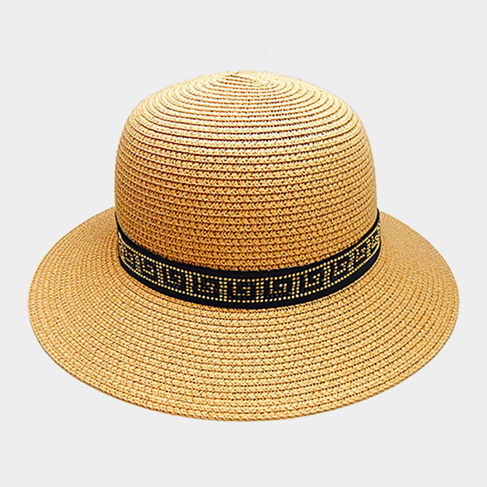 HATEGORY Greek Pattern Band Straw Sun Hat