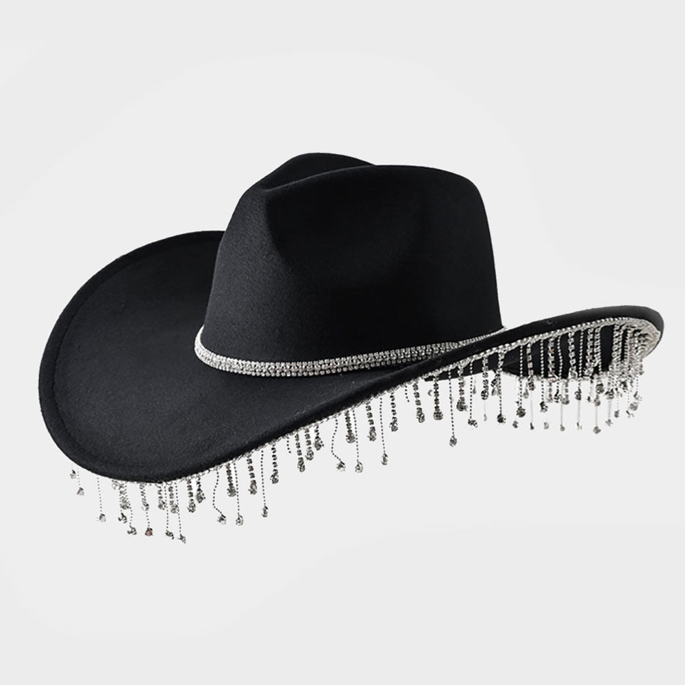 HATEGORY Rhinestone Embellished Band Pointed Rhinestone Stone Paved Fringe Around Cowboy Western Hat