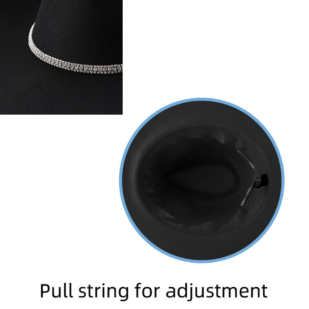 HATEGORY Rhinestone Embellished Band Pointed Rhinestone Stone Paved Fringe Around Cowboy Western Hat