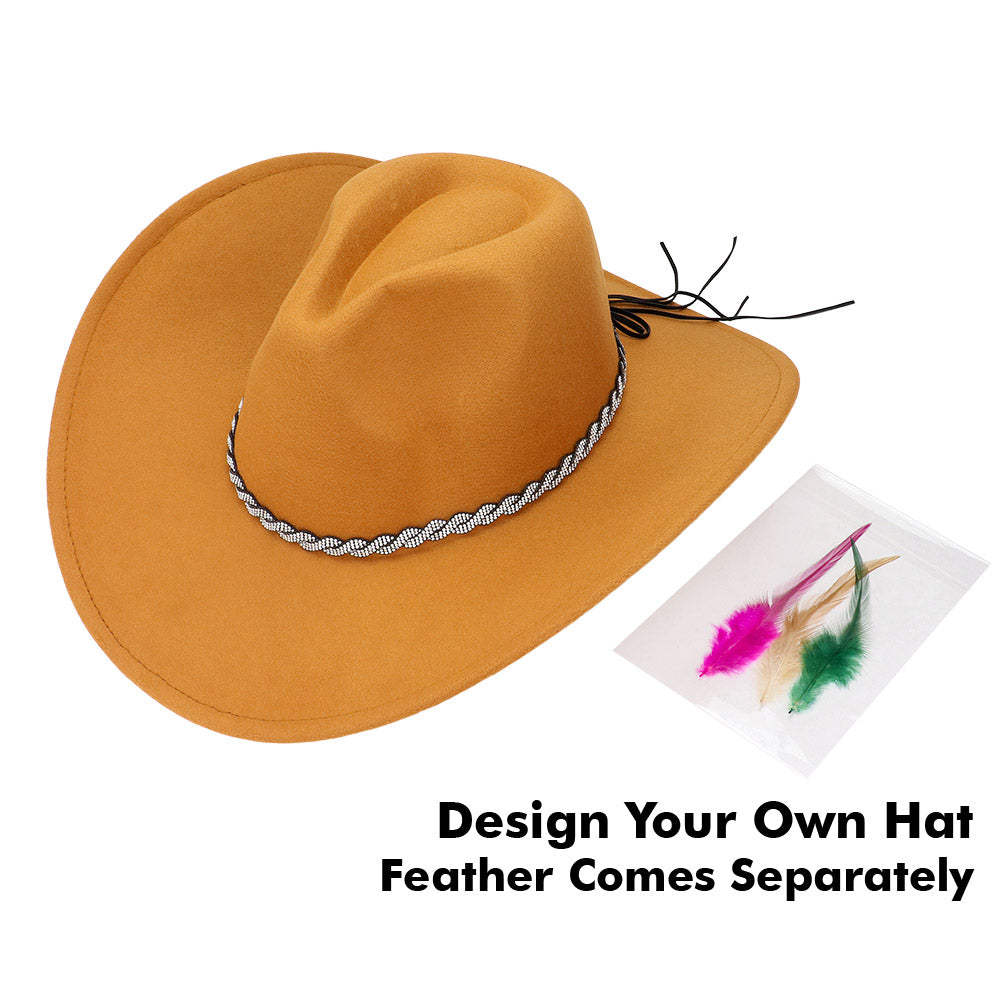 HATEGORY Feather Pointed Rhinestone Paved Twisted Band Accented Fedora Hat