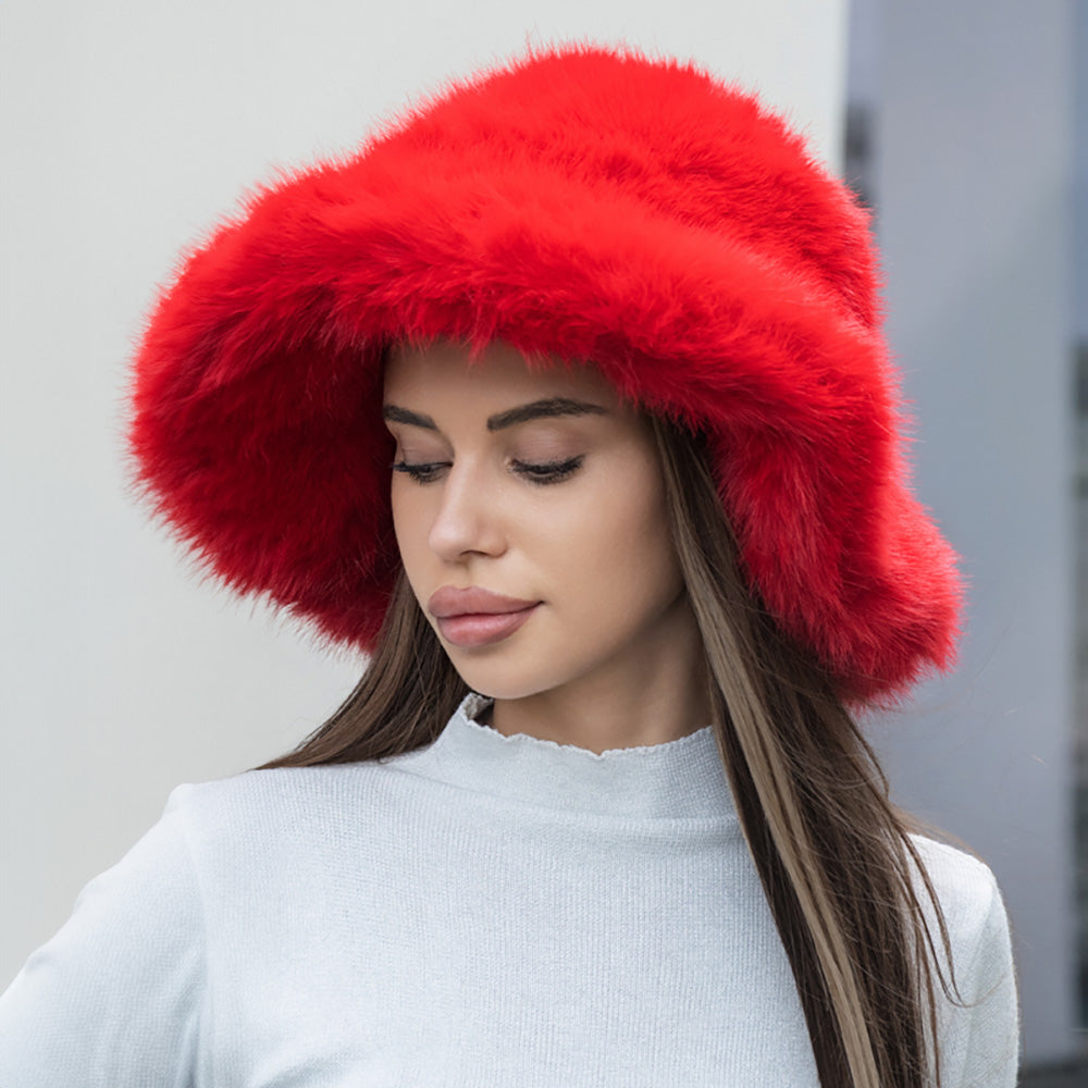 HATEGORY Winter Fluffy Faux Fur Bucket Hat