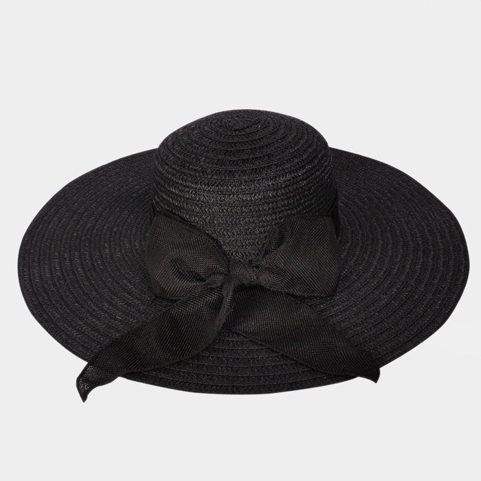 HATEGORY Ribbon Bow Floppy Straw Sun Hat