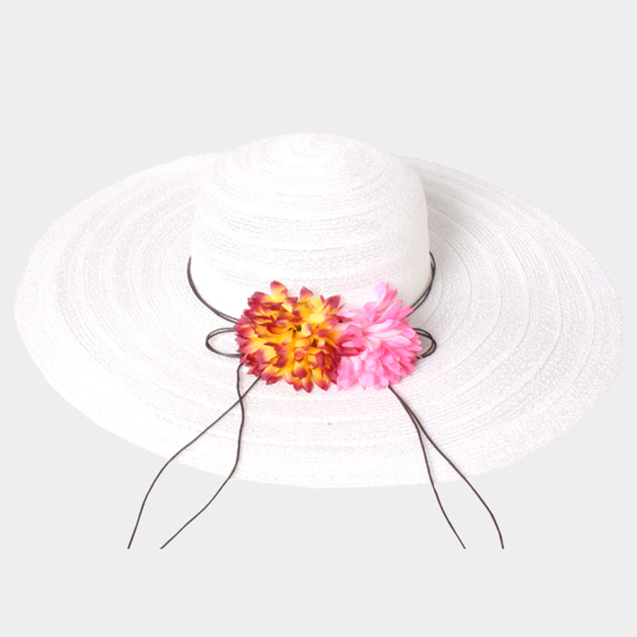 HATEGORY Wide Brim Flower Straw Floppy Sun Hat