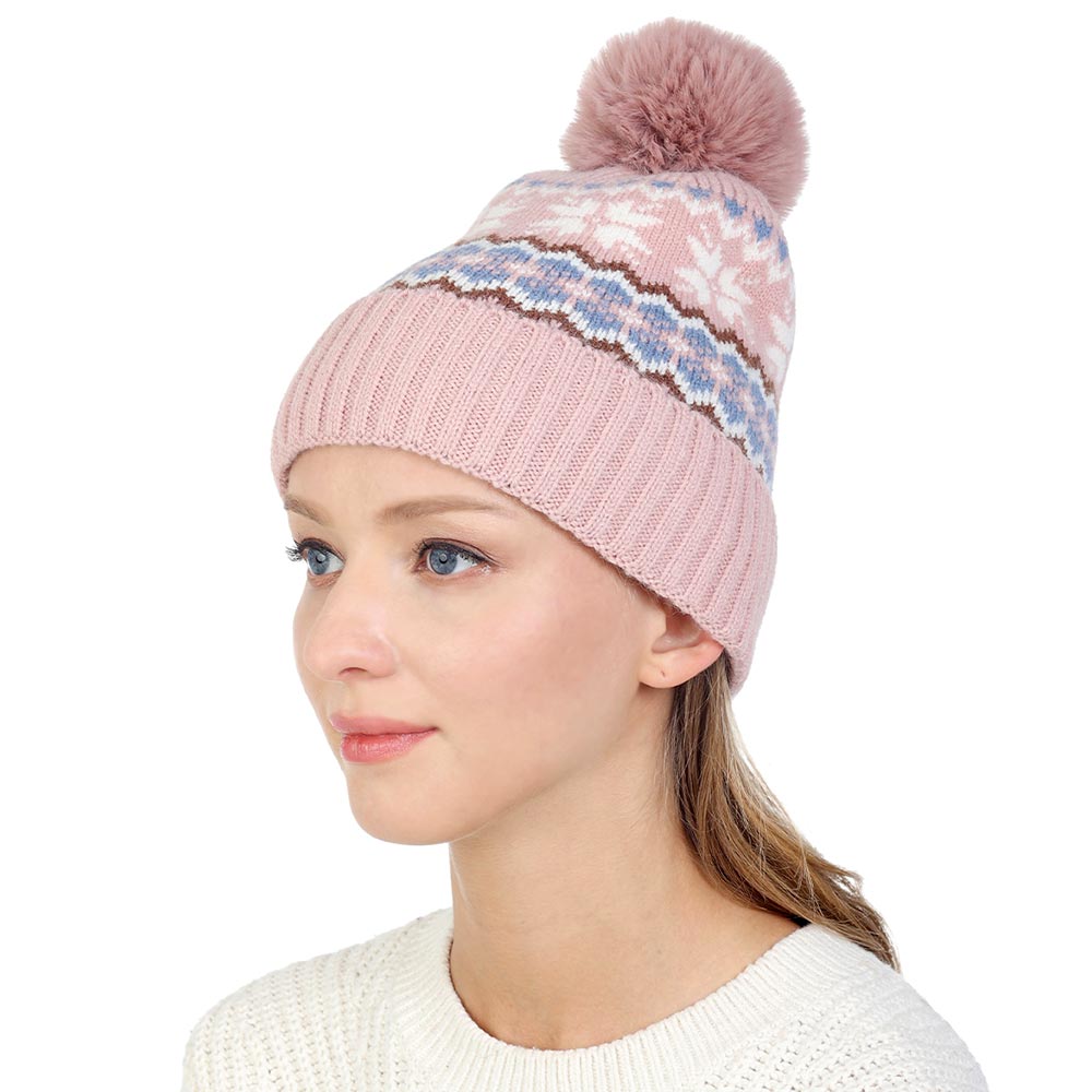 HATEGORY Patterned Pom Pom Beanie Hat