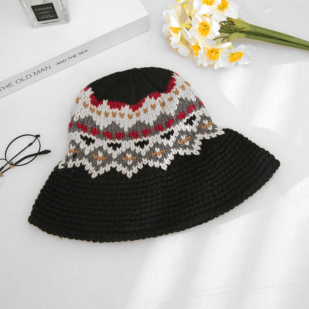 HATEGORY Nordic Pattern Knitted Bucket Hat