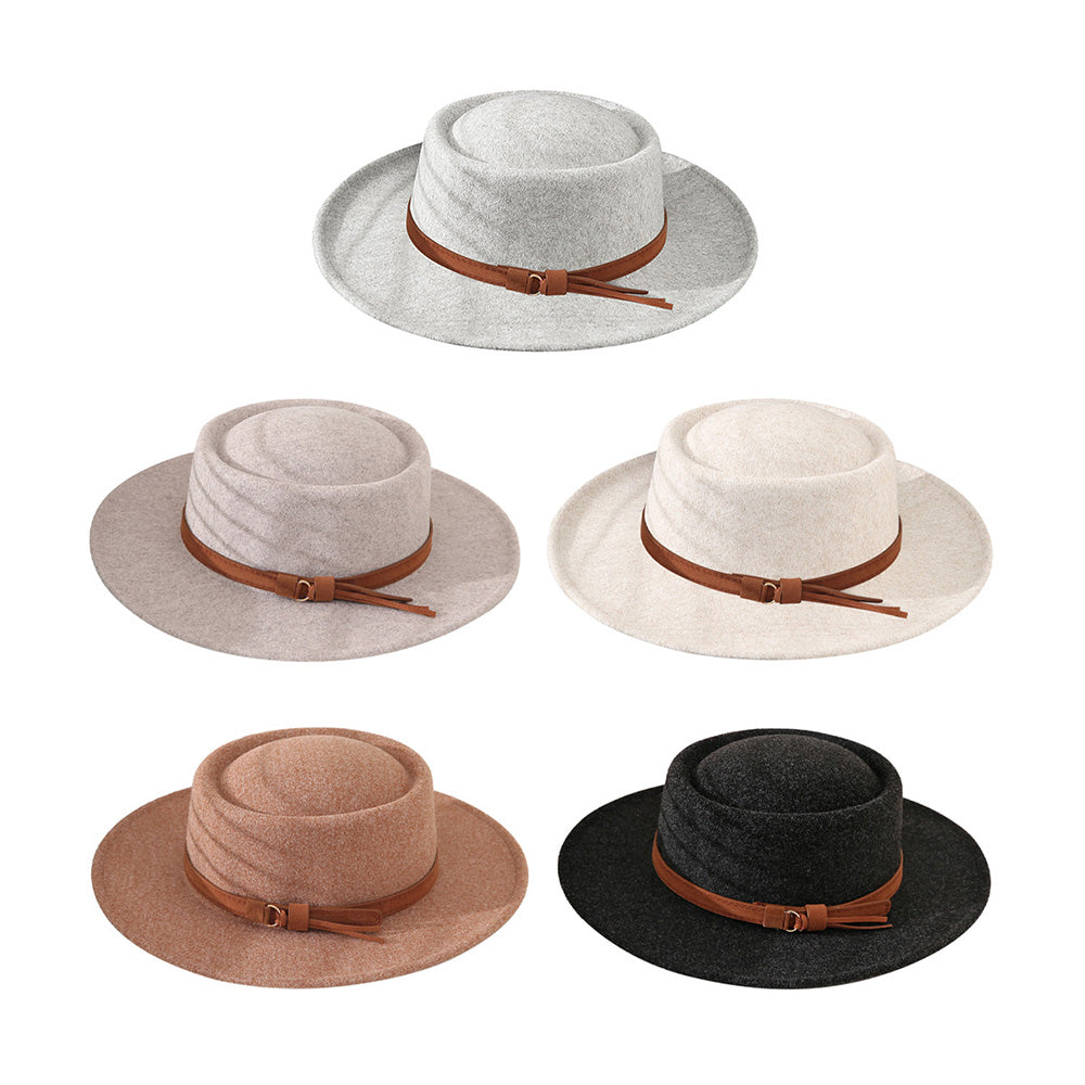 HATEGORY Faux Leather Trim Felt Fedora