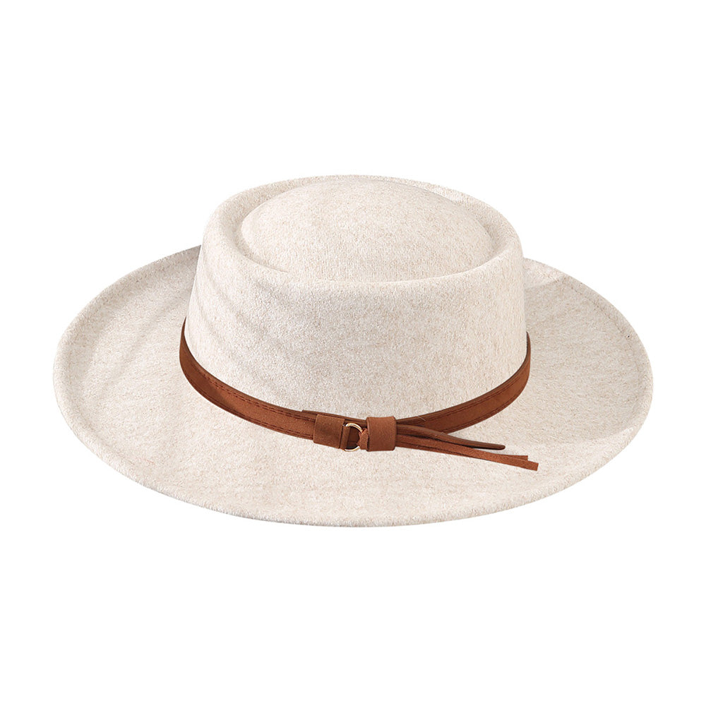 HATEGORY Faux Leather Trim Felt Fedora