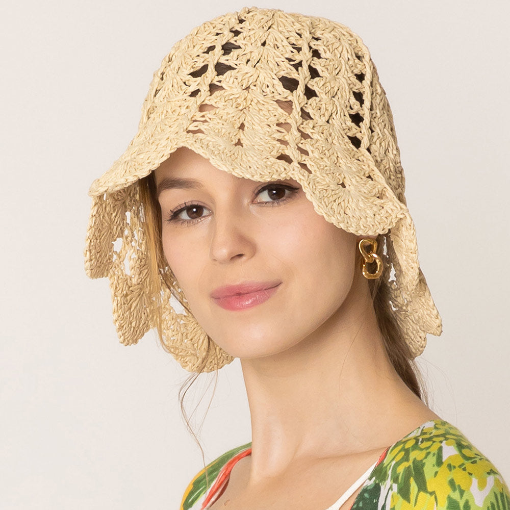HATEGORY Open Weave Straw Bucket Hat