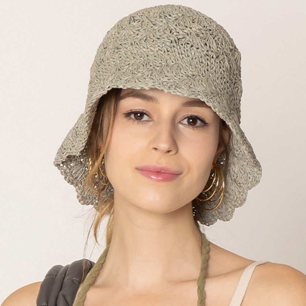 HATEGORY Crochet Straw Bucket Hat