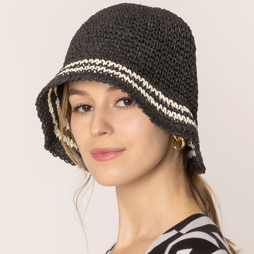 HATEGORY Stripe Straw Bucket Hat
