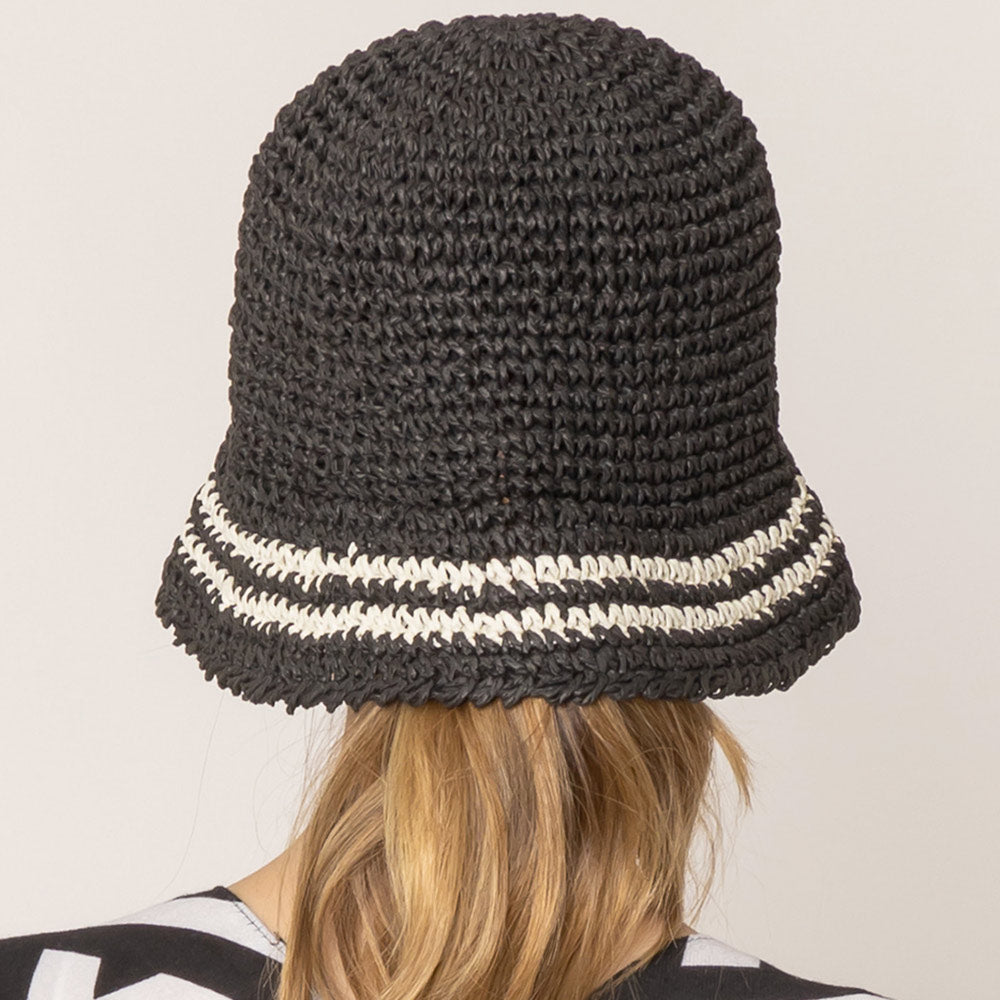 HATEGORY Stripe Straw Bucket Hat