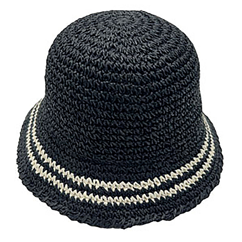 HATEGORY Stripe Straw Bucket Hat
