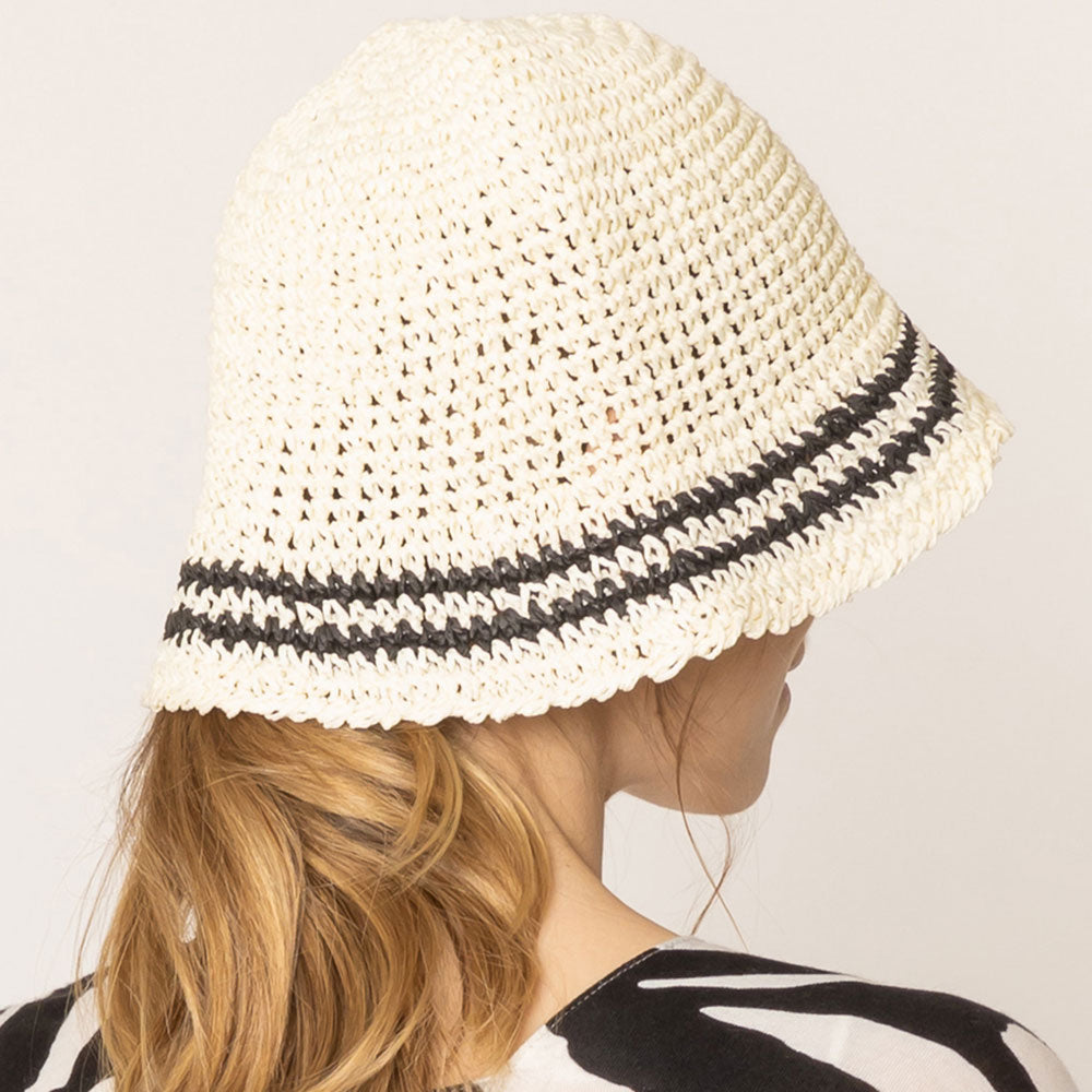 HATEGORY Stripe Straw Bucket Hat