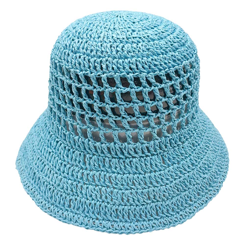 HATEGORY Open Weave Solid Straw Bucket Hat